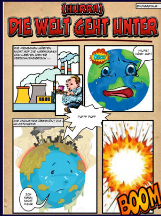 Abbild eines Klima-Comics. Titel: Die Welt geht unter.