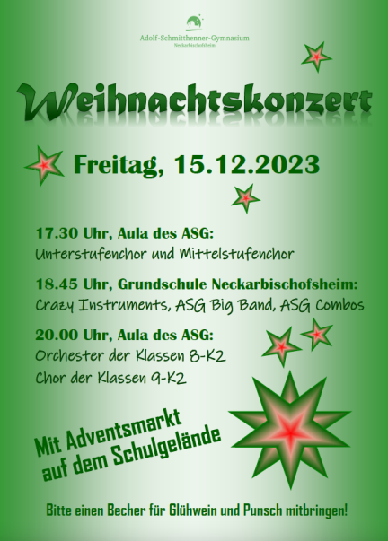 Plakat Weihnachtskonzert am ASG am 15.12.2023